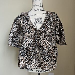Miss Selfridge NWOT Animal Print Top Cotton Tie Front Womens 10